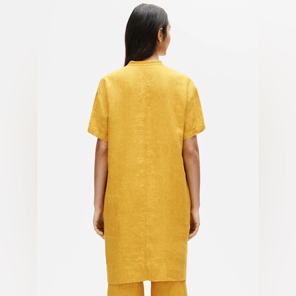 Washed Organic Linen Delave Mandarin Collar Shirtdress in Marigold, size xxs - Picture 5 of 7